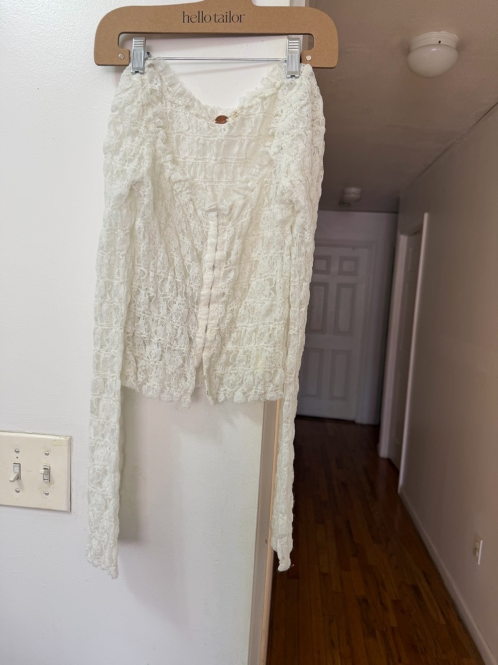 Free People Cream Lace Ruffle Button Top